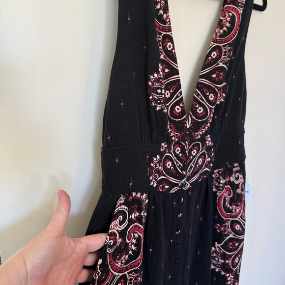 NWT Free People Setting Sun Black Print Deep V-Neck Romper in Size Small - Picture 11 of 13